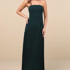 Elegant Green Strapless Formal Maxi Dress